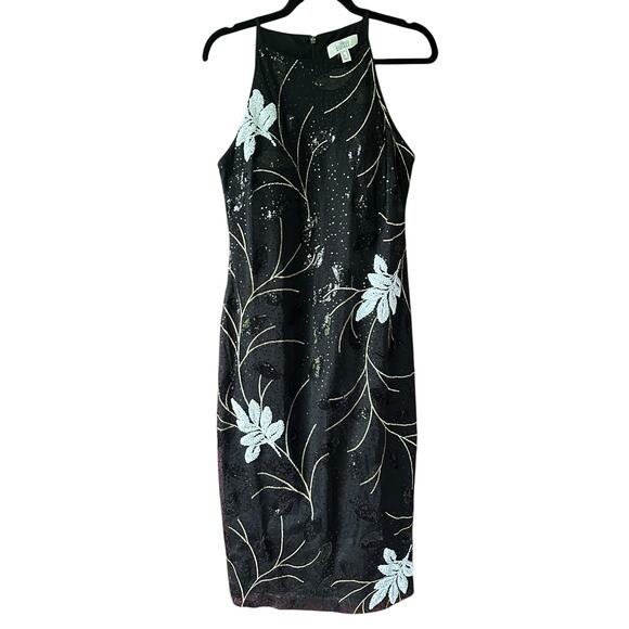 Belle Badgley Mischka Dress Gown Size 14 Black Sequin Wedding Formal Cocktail - Picture 6 of 14